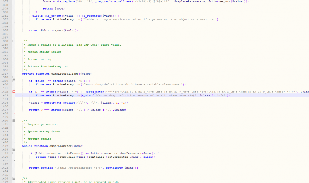 RuntimeException in PhpDumper.php line 1403 General topics