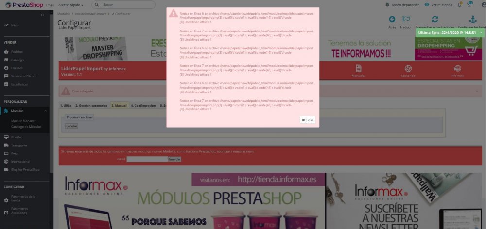 Avisos del modulo de Liderpapel cuando se intenta sincronizar manualmente.JPG