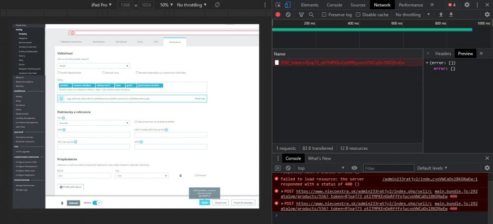 prestashop uloženie produktu error network -console.jpg