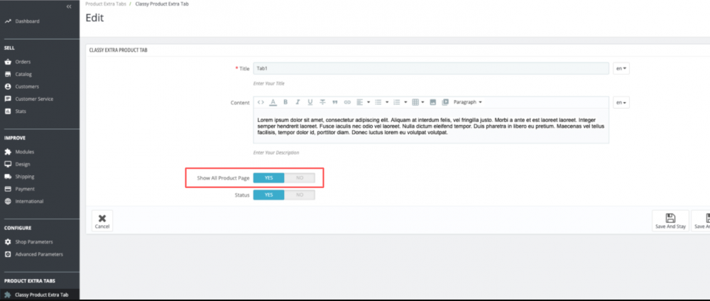 prestashop customize product page