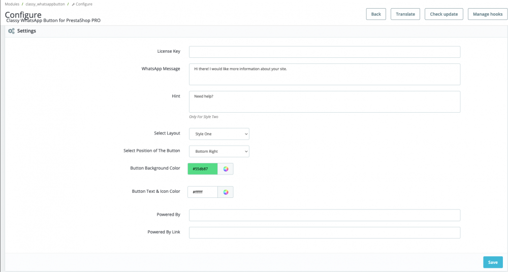 Whatsapp button configuration