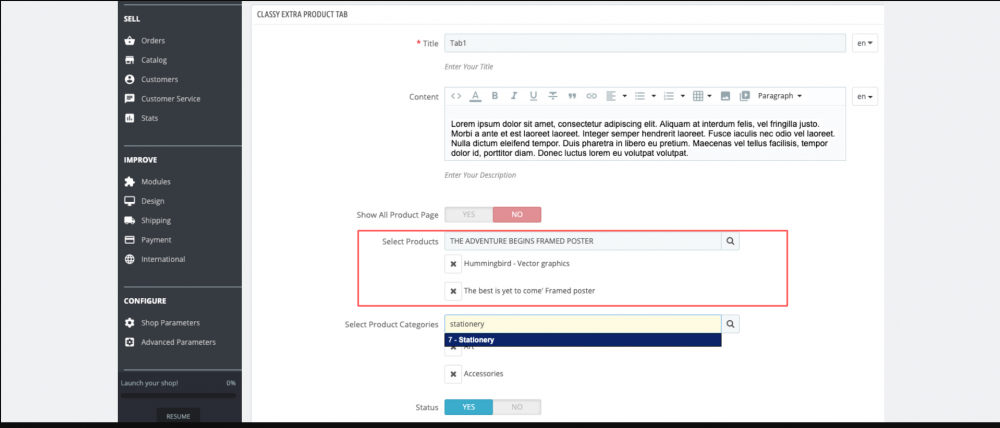 prestashop 1.7 product customization for specific product