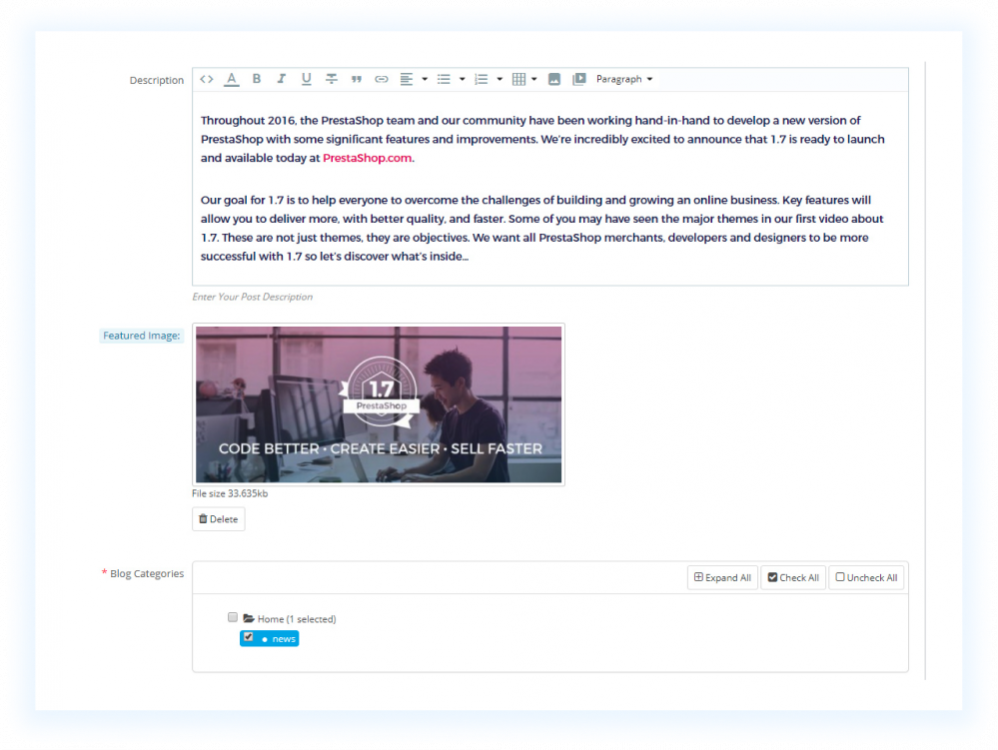 blog module prestashop 1.7 free