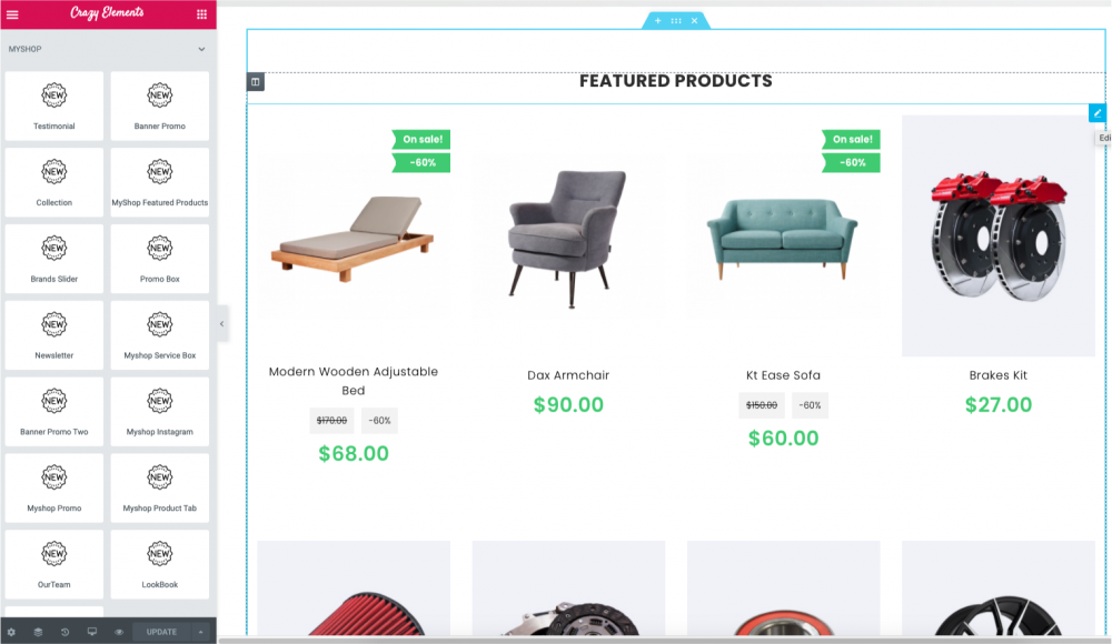 prestashop page builder product widgets
