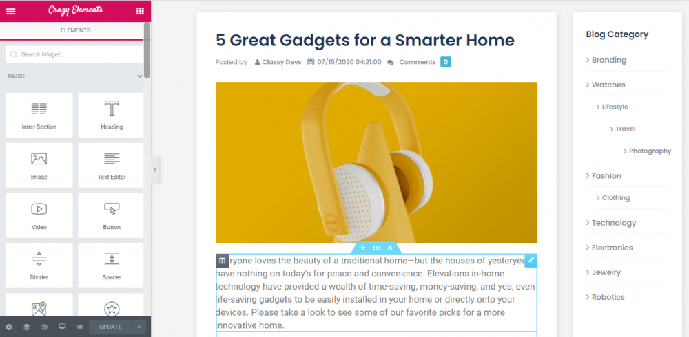 myshop theme blog editor