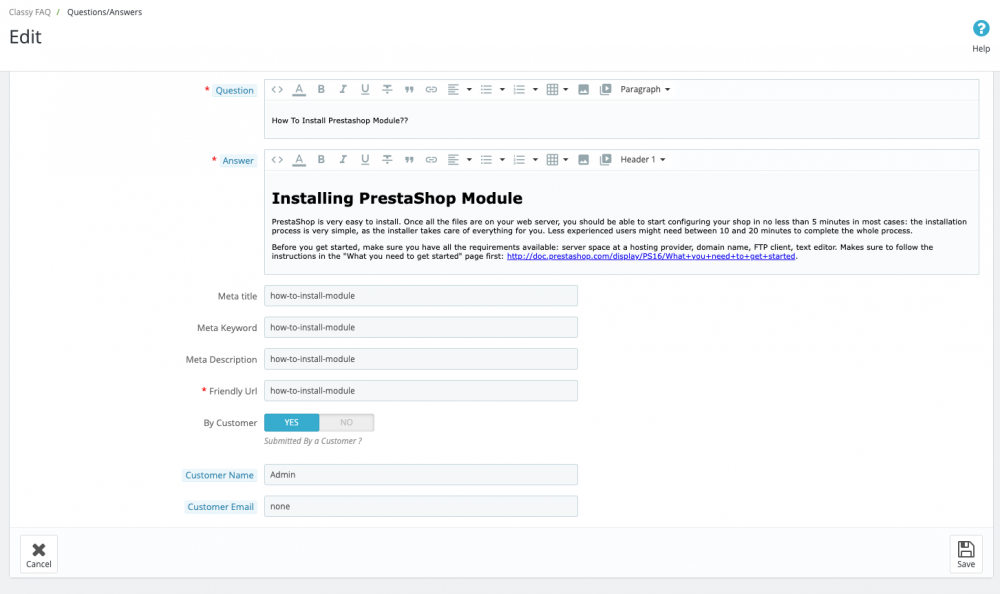 Prestashop faq module free