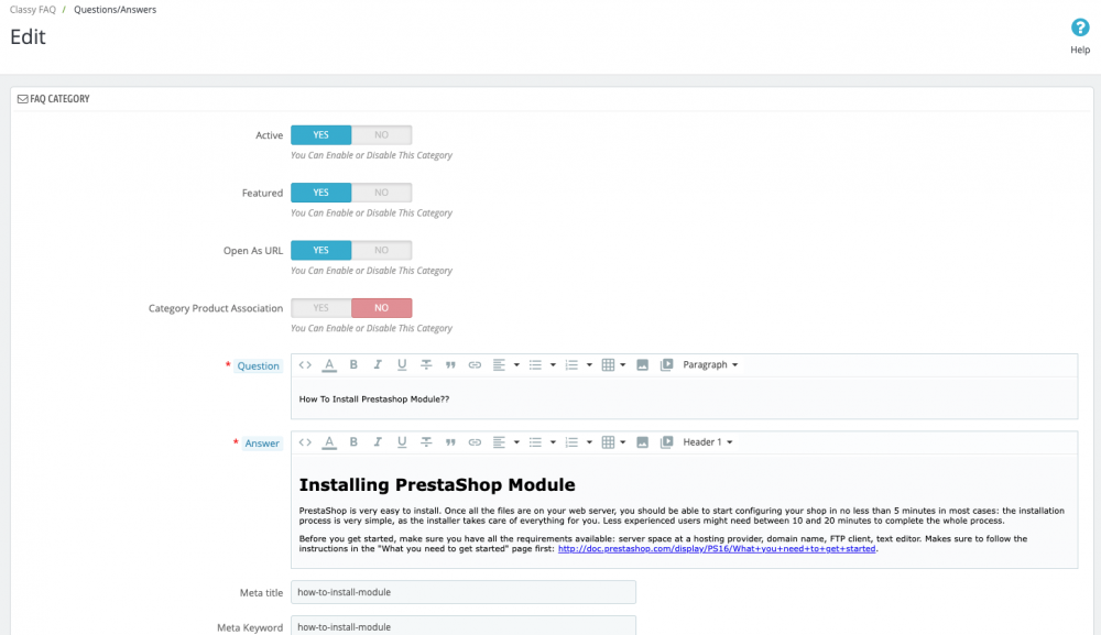 module faq prestashop