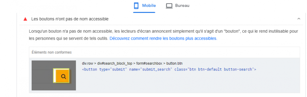 les boutons n'ont pas de nom accessible.PNG