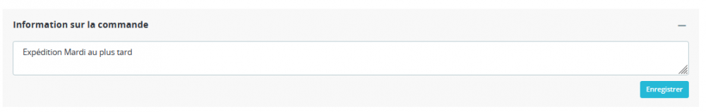 Je souhaiterais ce message dans le cadre Information sur la commande