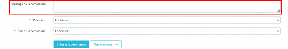 Message saisi lors de la commande
