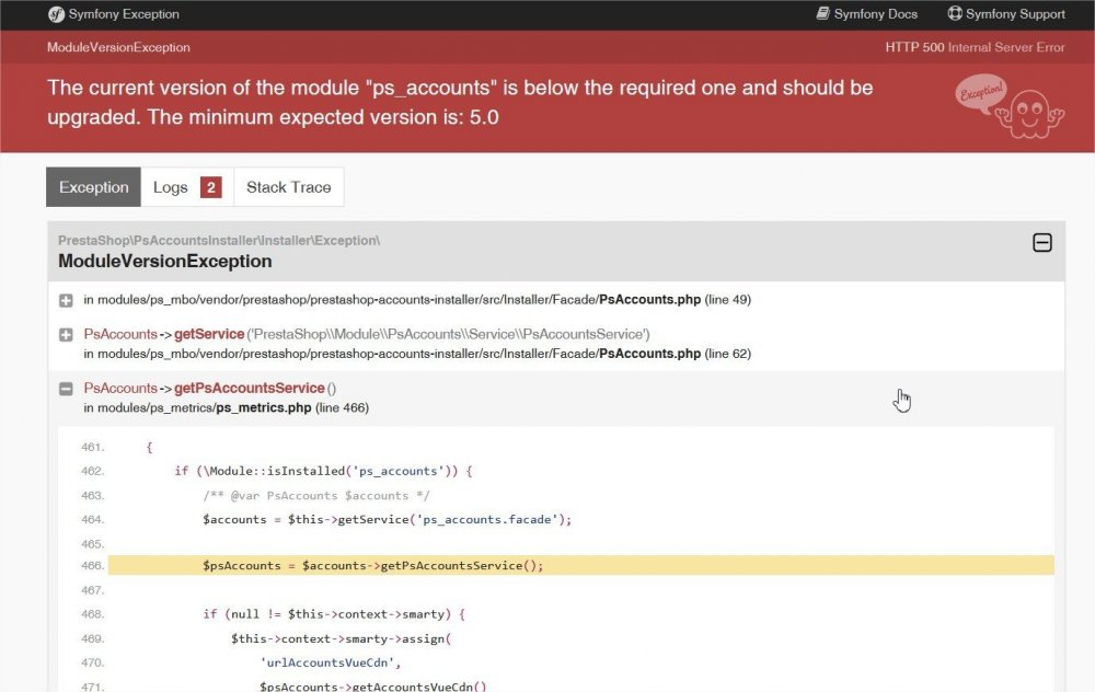 The current version of the module ps_accounts is below the required one and should be upgraded. The minimum expected version is 5..jpg