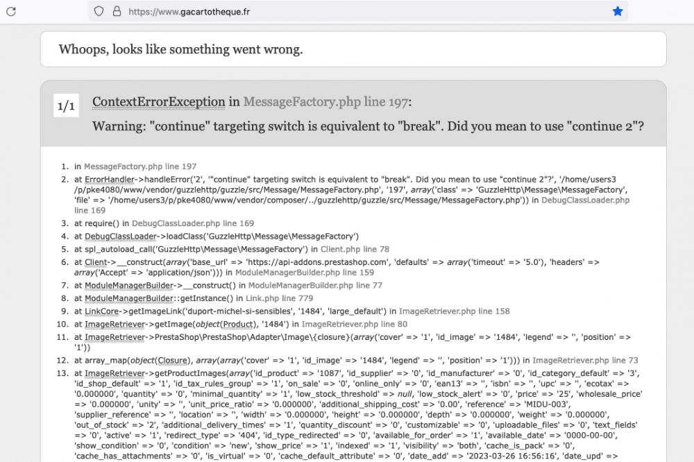 4-affichage site mode debug php7.3.png