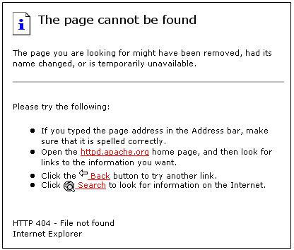 404 page - old example - Internet Explorer