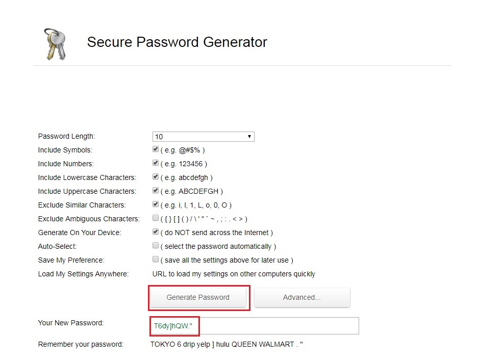 Generare password