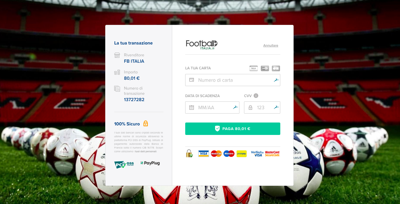 pagina di pagamento Football Italia