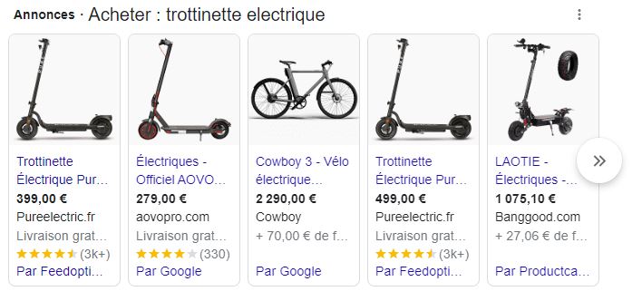 google shopping affichage résultat de recherche google